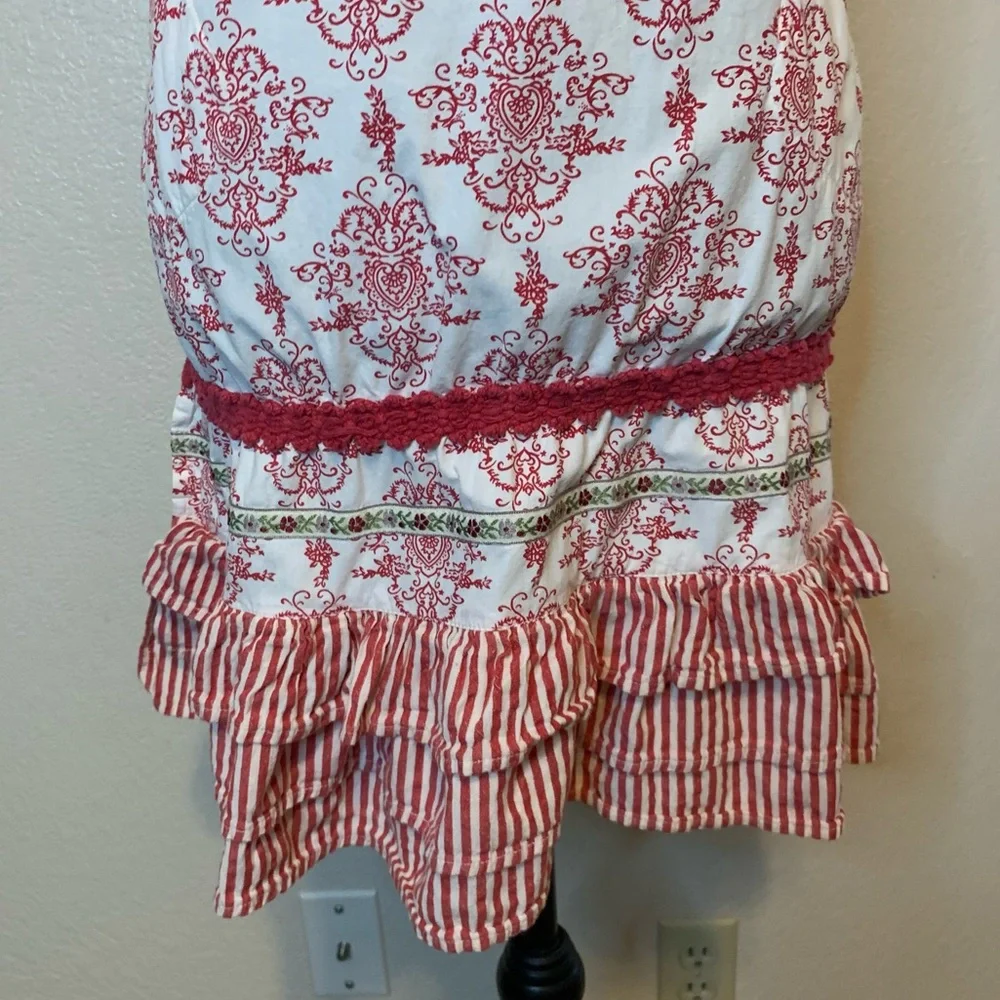 Sur La Table Peacock Embroidered Apron Red & White